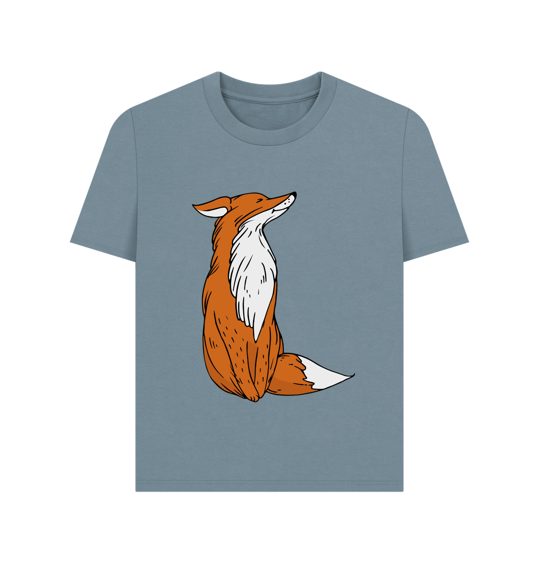 Stone Blue Cartoon Fox Organic Cotton Women's T-Shirt