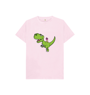 Pink Organic Cotton Shy-nosaur Dinosaur Graphic Only Mental Health Children's T-Shirt
