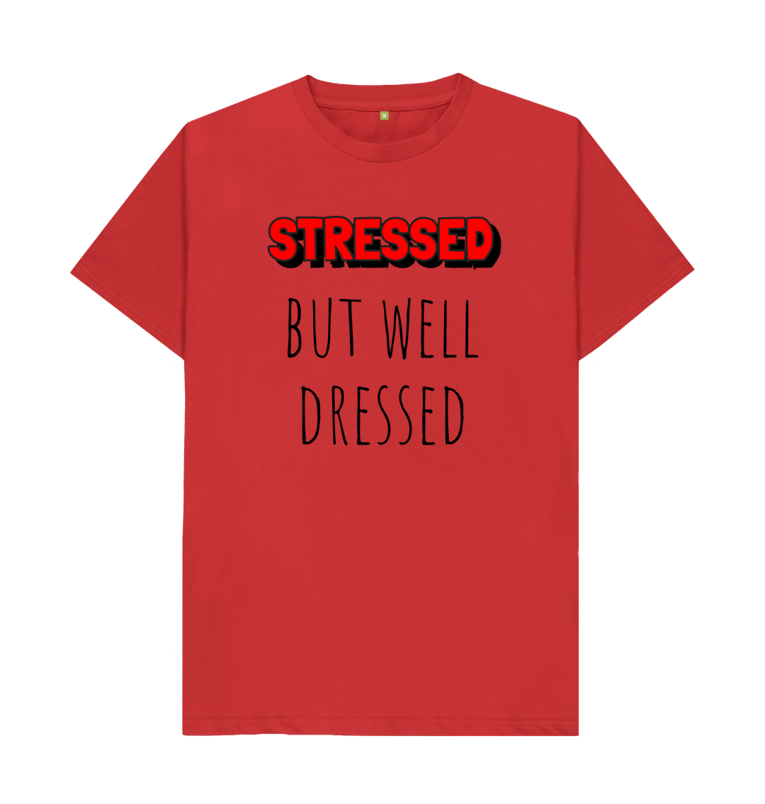 Red Organic Cotton Mental Health Stressed but well dressed Men's T-shirt