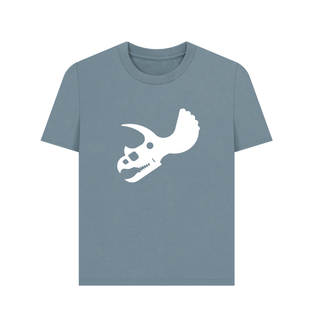 Stone Blue Triceratops Skull Dinosaur Organic Cotton Women's T-Shirt