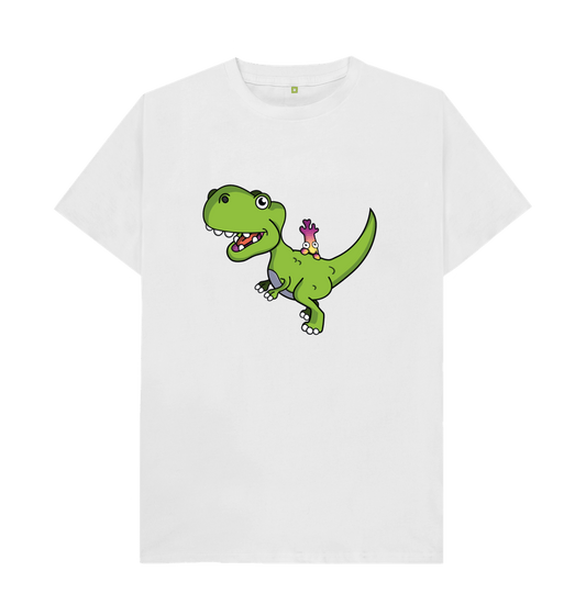 White Organic Cotton Shy-nosaur Dinosaur Graphic Only Mental Health Men's T-Shirt