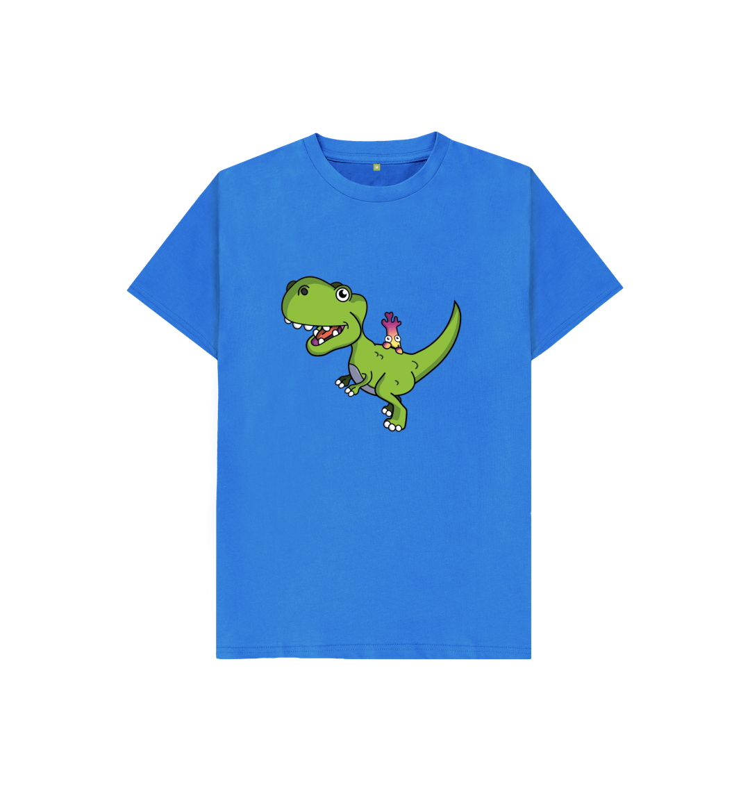 Bright Blue Organic Cotton Shy-nosaur Dinosaur Graphic Only Mental Health Children's T-Shirt