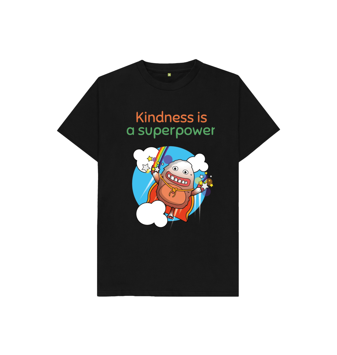 Black Organic Cotton Kindness is a Superpower Mental Health Children's T-Shirt