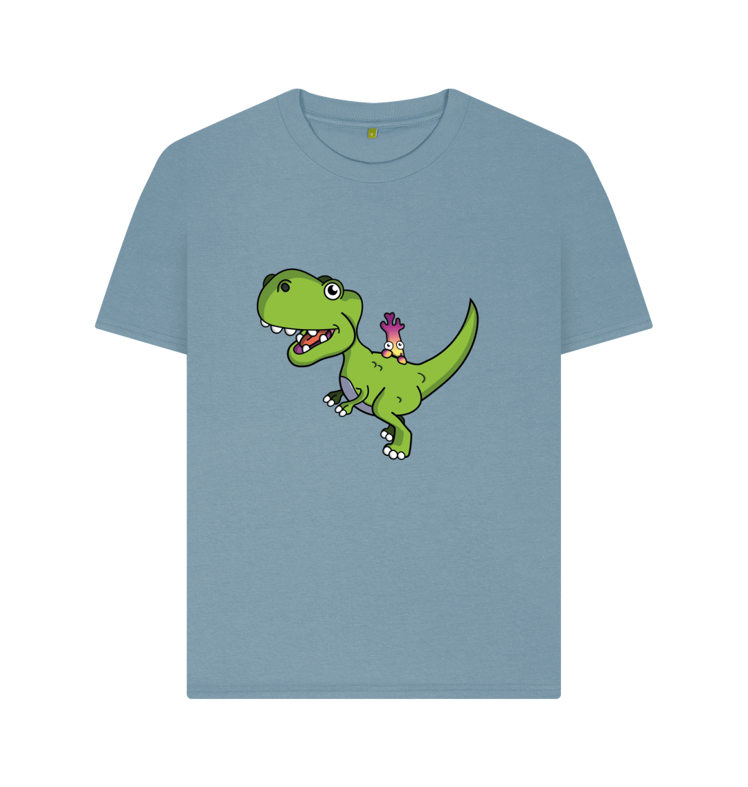 Stone Blue Organic Cotton Shy-nosaur Dinosaur Graphic Only Mental Health Women's T-Shirt