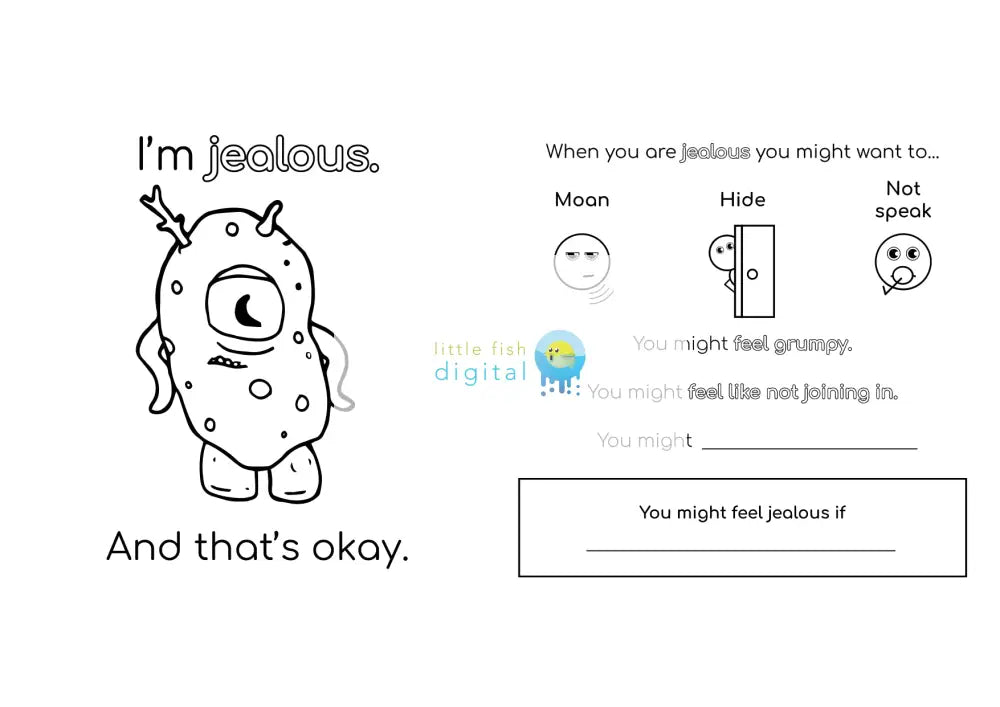 I’m Jealous Feelings And Emotions Colouring Sheet