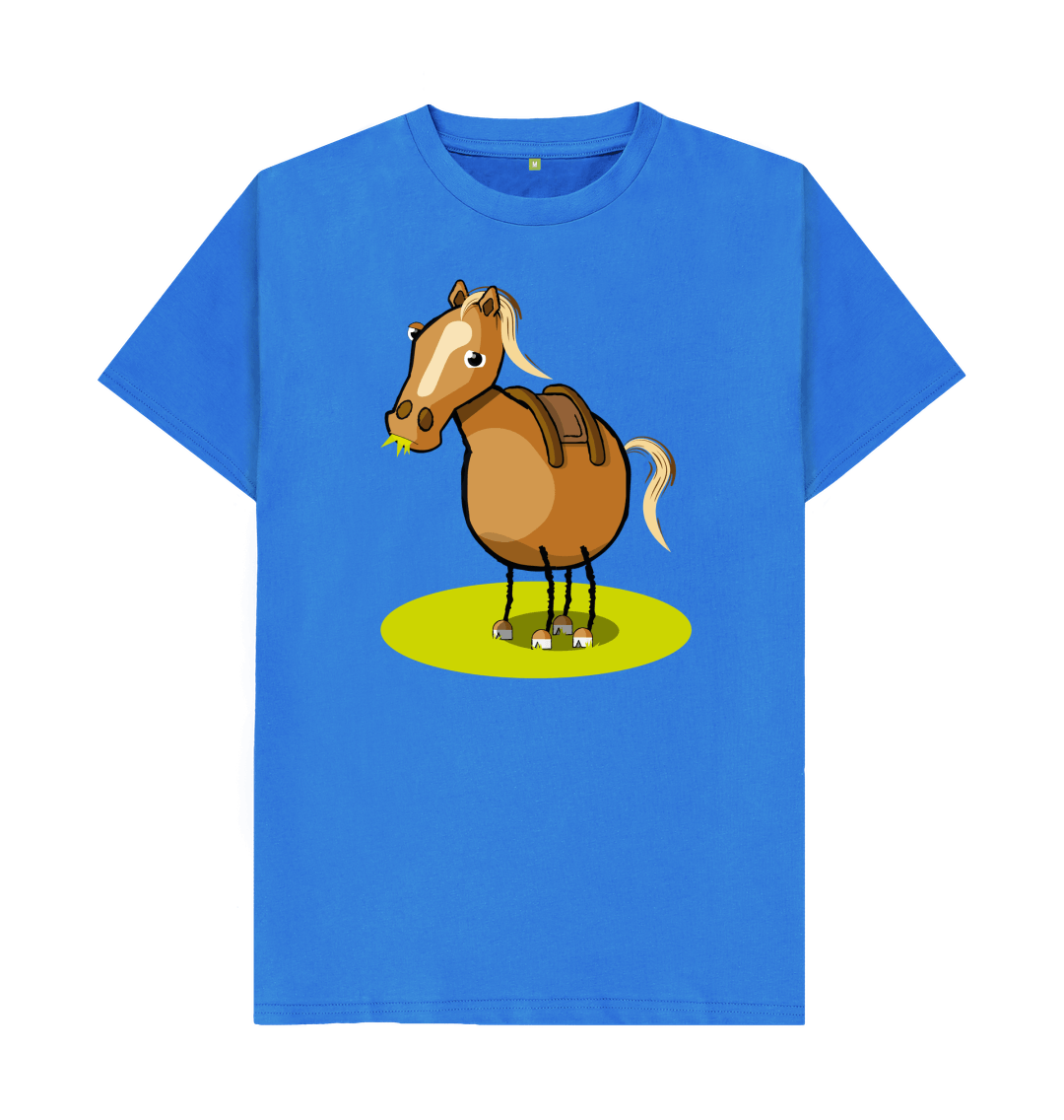 Bright Blue Organic Cotton Men's Mental Health T-Shirt Funny Grumpy Horse