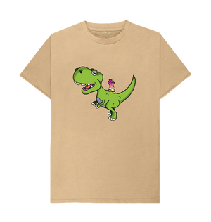 Sand Organic Cotton Shy-nosaur Dinosaur Graphic Only Mental Health Men's T-Shirt