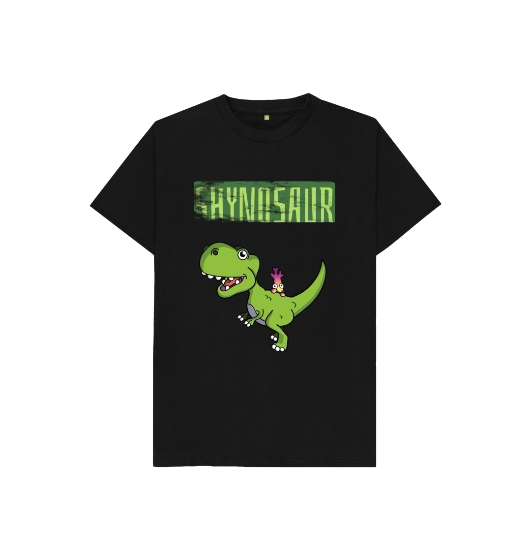 Black Organic Cotton Shy-nosaur Dinosaur Mental Health Children's T-Shirt