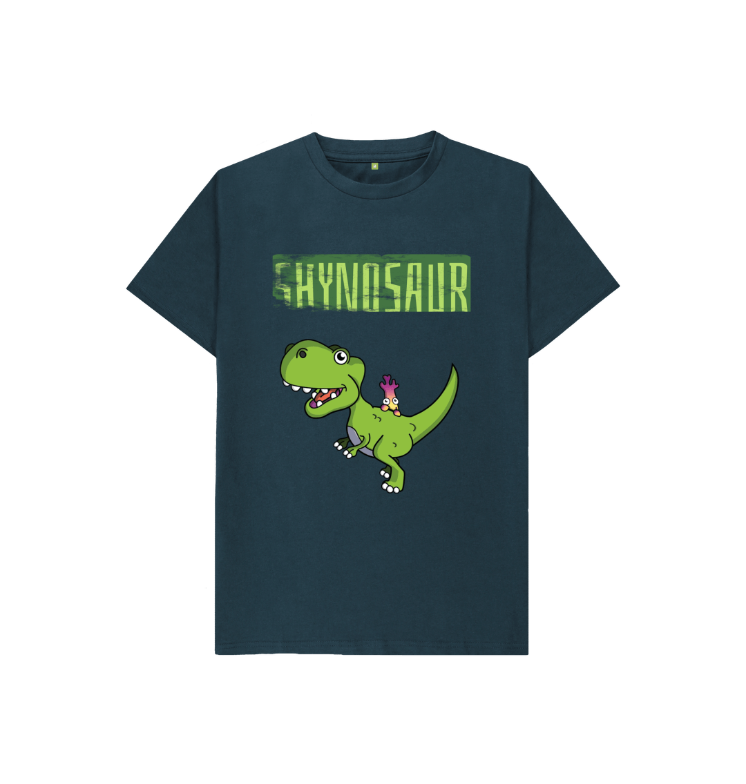 Denim Blue Organic Cotton Shy-nosaur Dinosaur Mental Health Children's T-Shirt