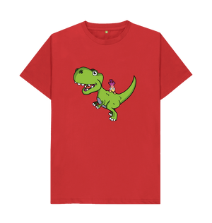 Red Organic Cotton Shy-nosaur Dinosaur Graphic Only Mental Health Men's T-Shirt