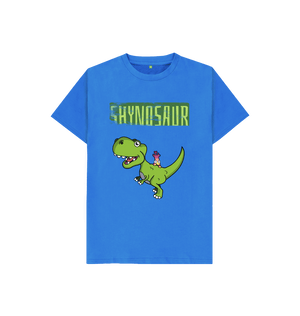 Bright Blue Organic Cotton Shy-nosaur Dinosaur Mental Health Children's T-Shirt