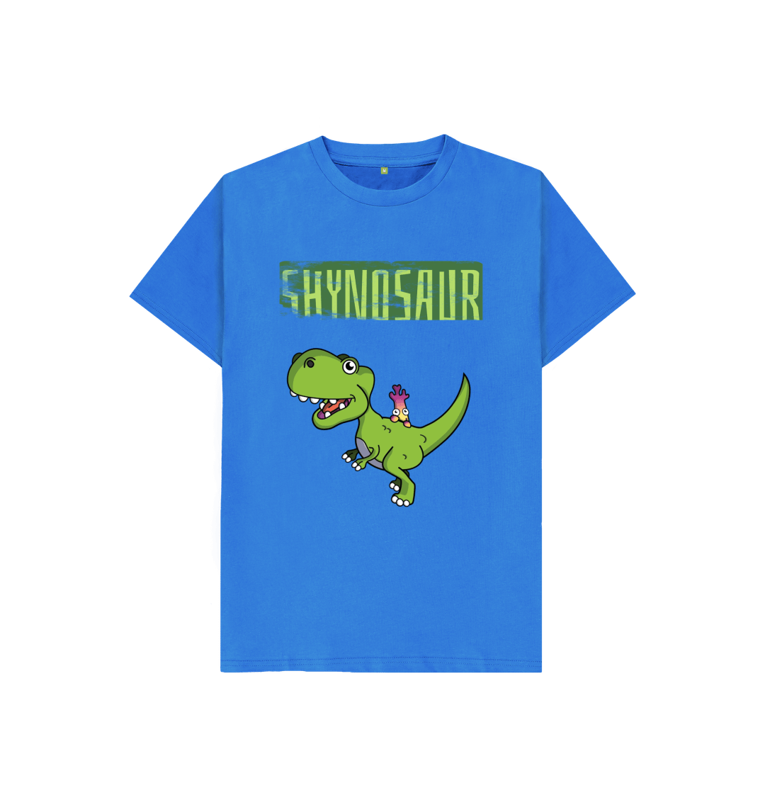 Bright Blue Organic Cotton Shy-nosaur Dinosaur Mental Health Children's T-Shirt