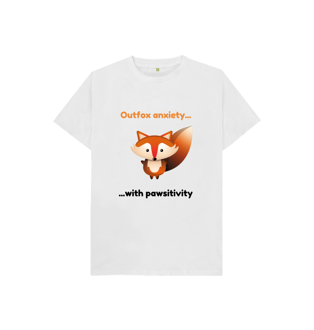 White Organic Cotton Outfox Anxiety With Pawsititivity  Mental Health Children's T-Shirt