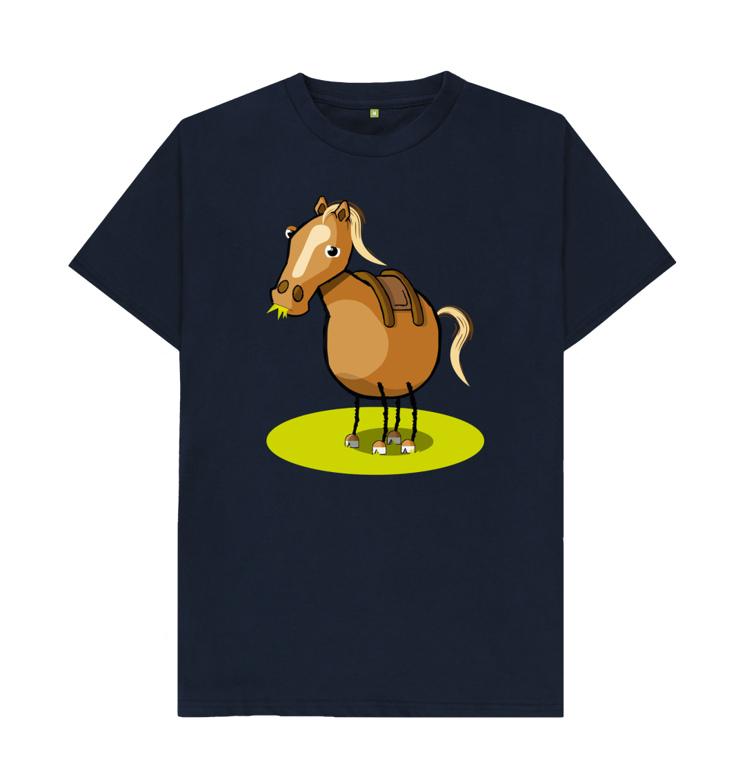 Navy Blue Organic Cotton Men's Mental Health T-Shirt Funny Grumpy Horse