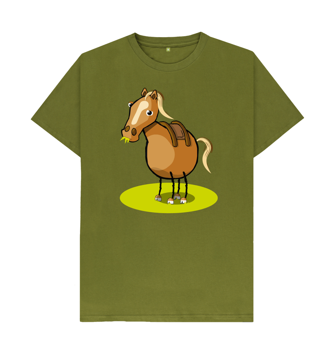 Moss Green Organic Cotton Men's Mental Health T-Shirt Funny Grumpy Horse