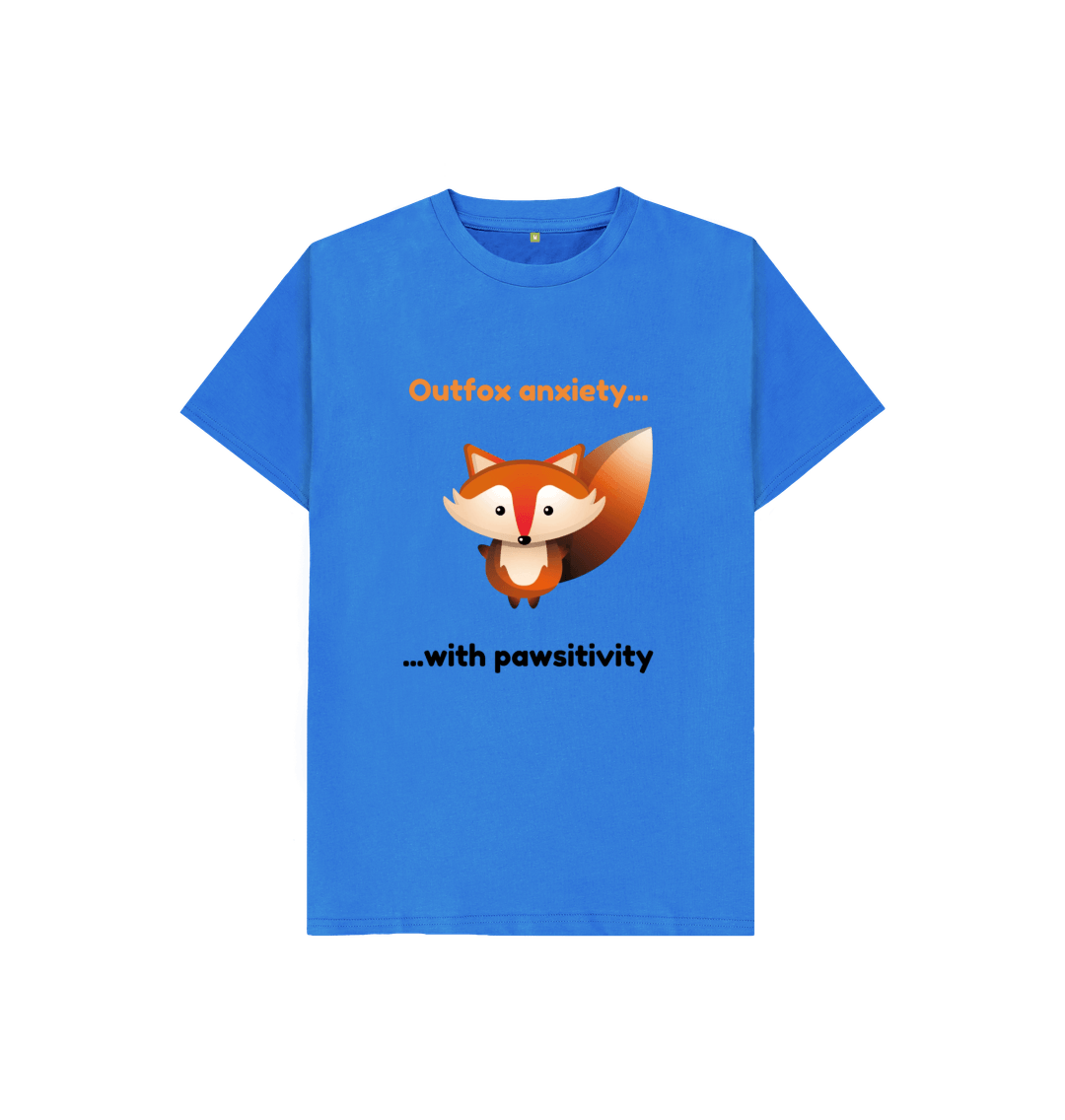 Bright Blue Organic Cotton Outfox Anxiety With Pawsititivity  Mental Health Children's T-Shirt