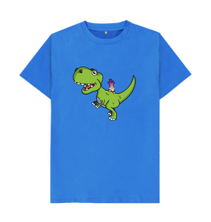 Bright Blue Organic Cotton Shy-nosaur Dinosaur Graphic Only Mental Health Men's T-Shirt