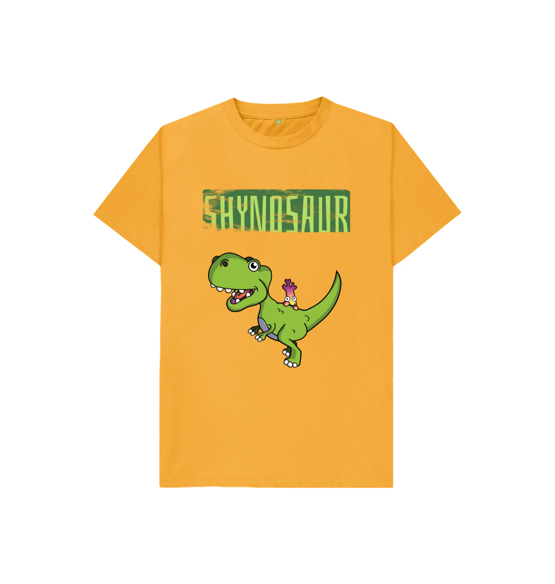 Mustard Organic Cotton Shy-nosaur Dinosaur Mental Health Children's T-Shirt