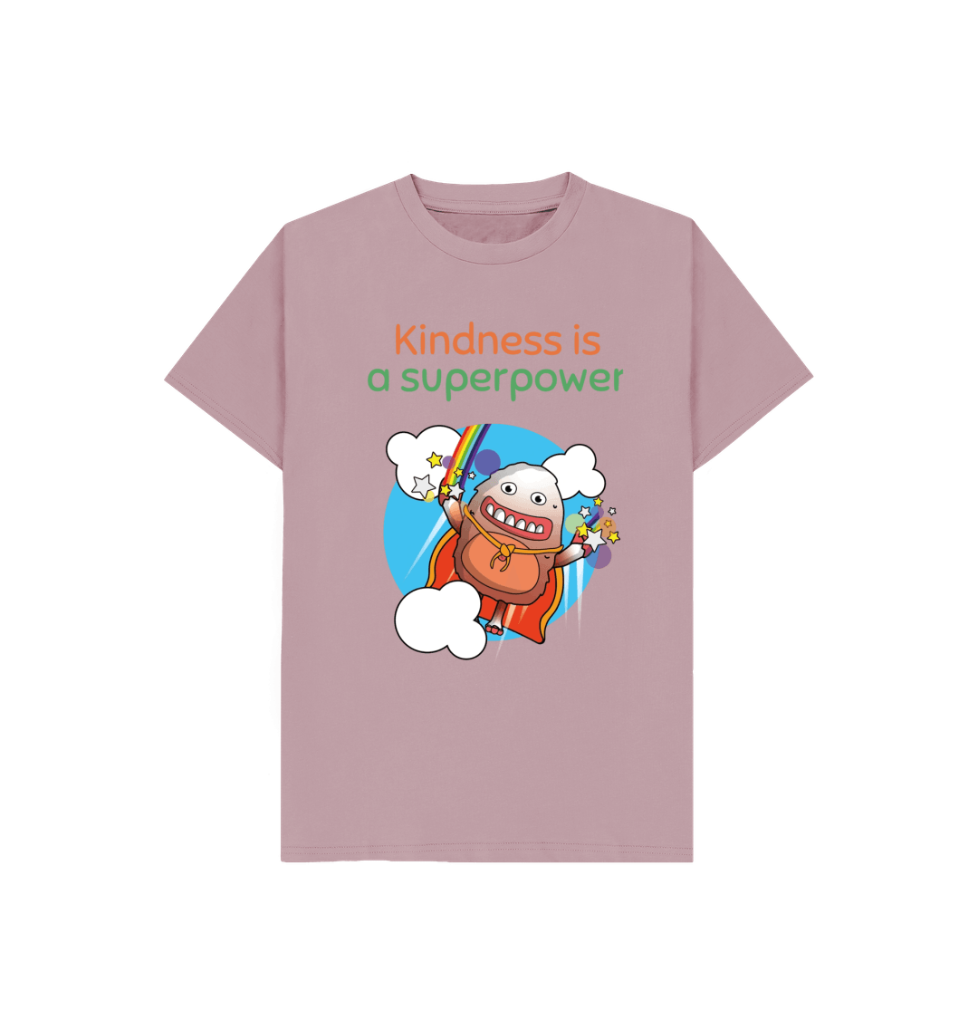 Mauve Organic Cotton Kindness is a Superpower Mental Health Children's T-Shirt