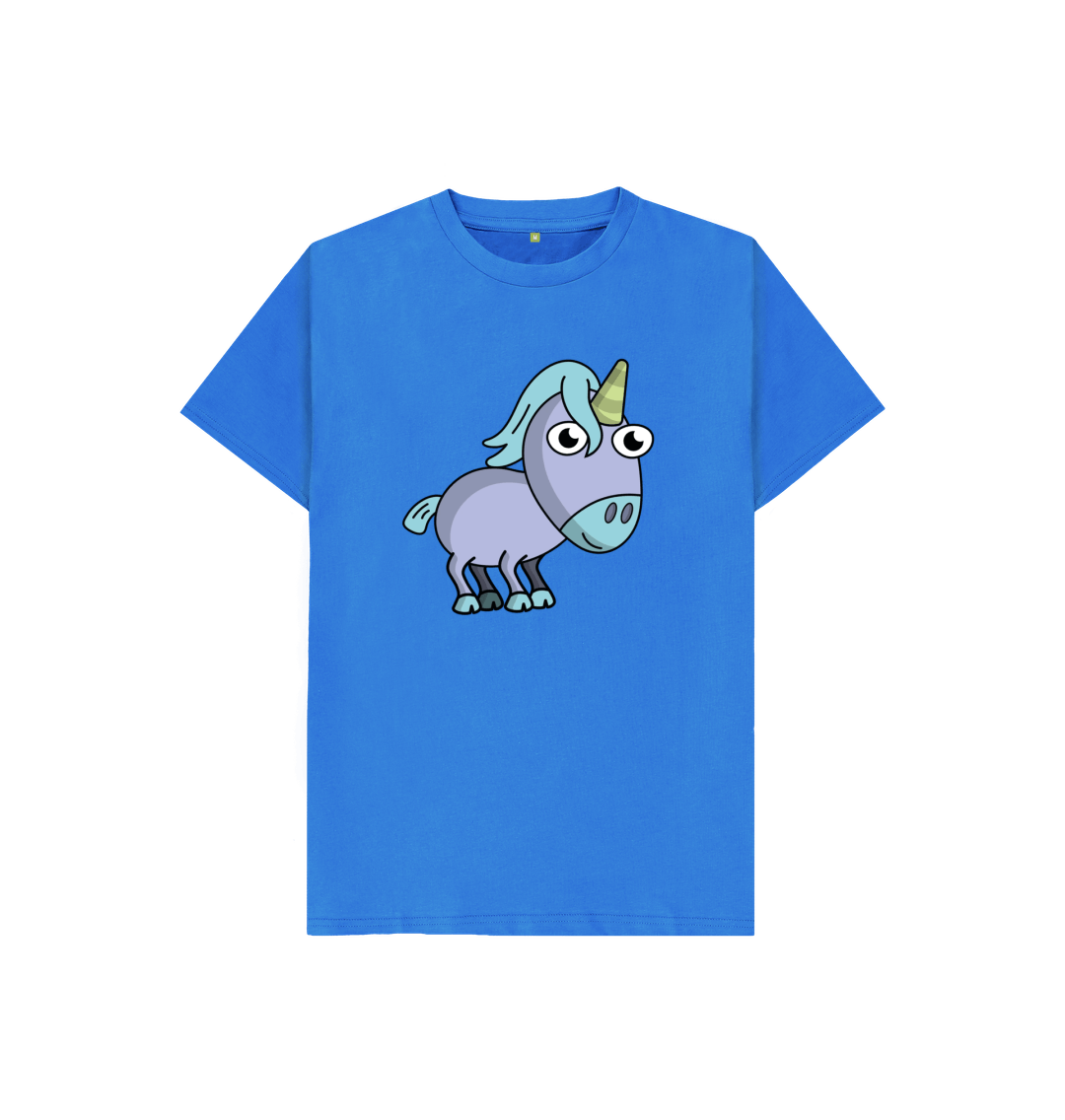 Bright Blue Unicorn Organic Cotton Children's T-shirt