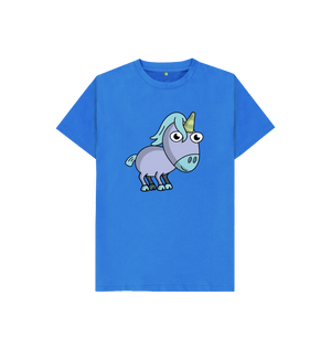 Bright Blue Unicorn Organic Cotton Children's T-shirt