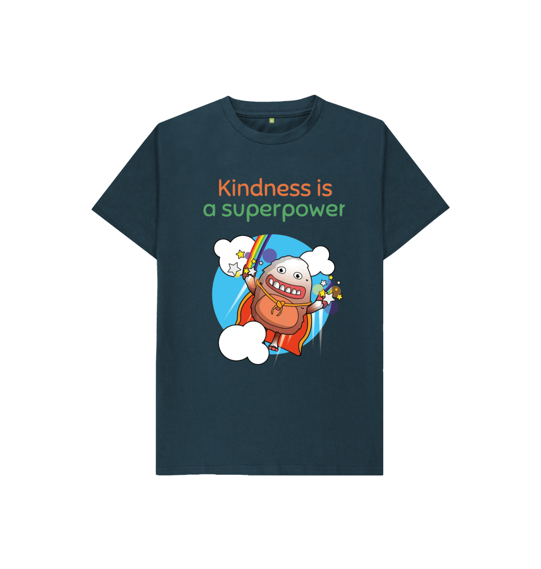 Denim Blue Organic Cotton Kindness is a Superpower Mental Health Children's T-Shirt