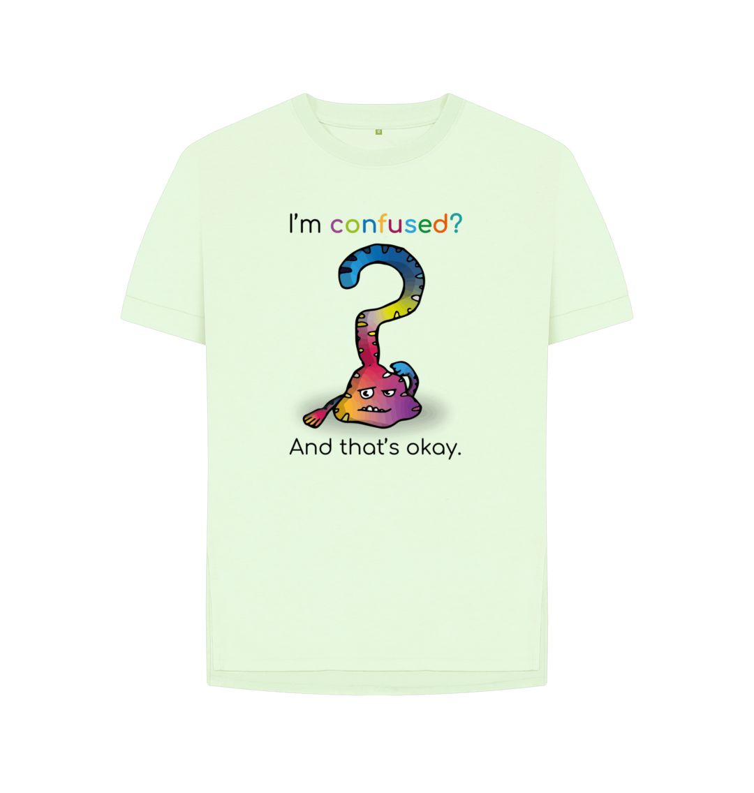 Pastel Green Confused Emotion Woman's Relaxed Organic Mental Health T-Shirt