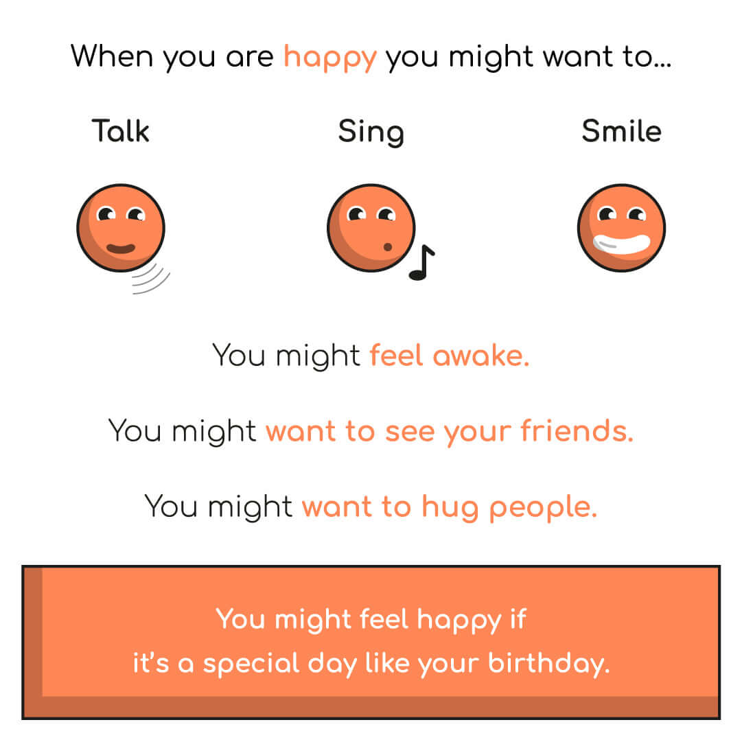 Image of the page showing what happiness can feel like and when you could feel happy