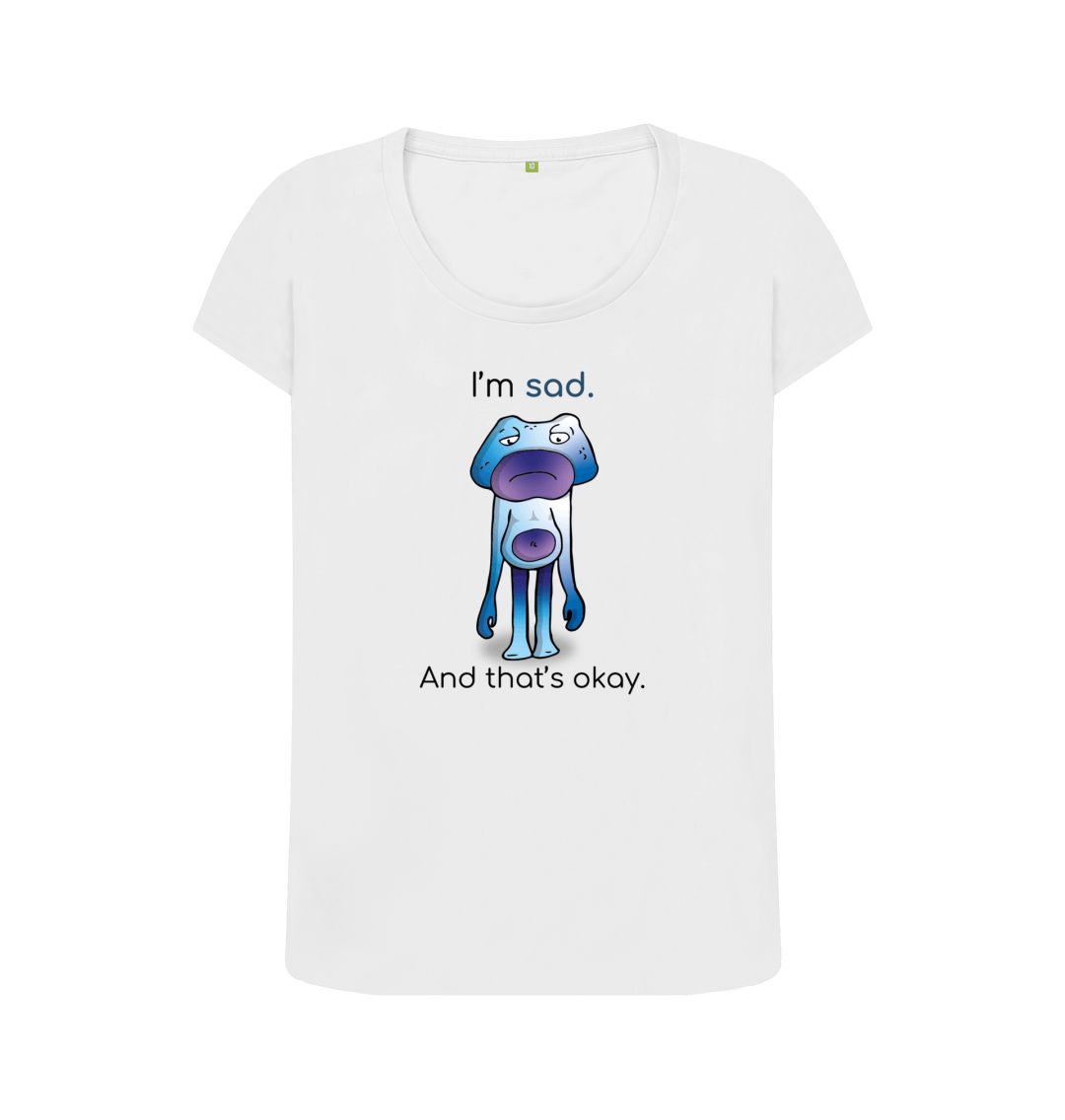 White Sad Emotion Woman's Scoopneck Organic T-Shirt