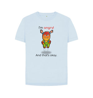 Sky Blue Angry Emotion Woman's Relaxed Organic Mental Health T-Shirt