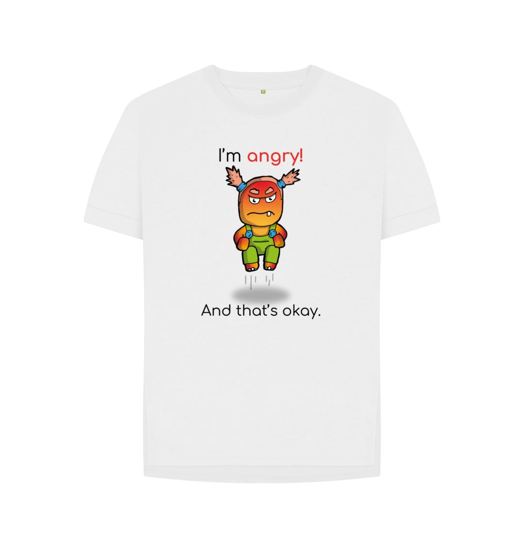 White Angry Emotion Woman's Relaxed Organic Mental Health T-Shirt