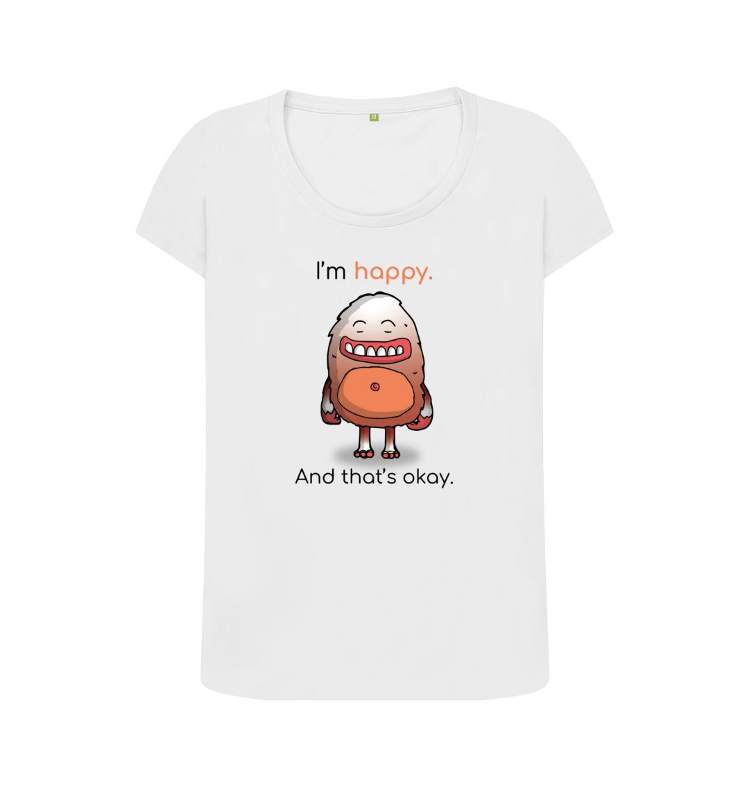 White Happy Emotion Woman's Scoop Neck Organic T-Shirt