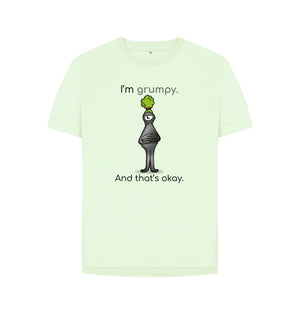 Pastel Green Grumpy Emotion Woman's Organic Relaxed Mental Health T-Shirt