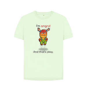 Pastel Green Angry Emotion Woman's Relaxed Organic Mental Health T-Shirt
